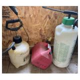 Weed sprayers and gas can