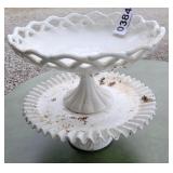 (2) large milk glass compotes (1 Fenton)