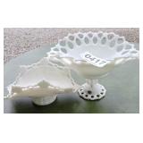 (2) milk glass pcs (as is -1 cracked)