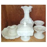 (6) milk glass dishes