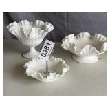 Vintage milk glass, ruffled edges
