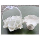 (6) milk glass pcs (1 Fenton)