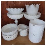 (9) milk glass dishes