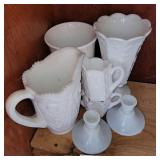 (7) milk glass dishes