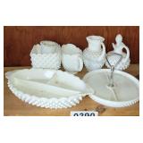 (7) milk glass dishes