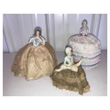 (3) cloth and ceramic ladies decor/ pincushions