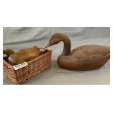 Hand crafted wooden ducks and basket