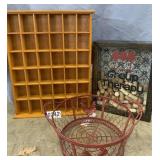 Cork box, rooster basket and shelf