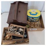 Vintage sewing items and wooden sewing box