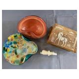 Glass bowl, ceramic box, elephant