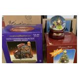 Christmas village piece, snow globe & dispenser