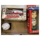 Indians bobblehead, signed baseball, die-cast bank