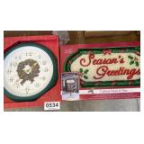 Christmas clock, seasons Greetings lighted sign