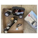 Pocket watch, diecast cars, Corvette phone