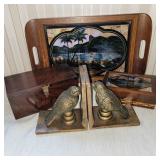Wood boxes, tray and bookends