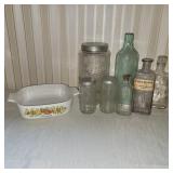 Old bottles, Corning Ware, coffee canister jar