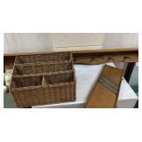 Basket organizer, shelf, and slicer