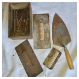 Concrete tools, wooden box and more