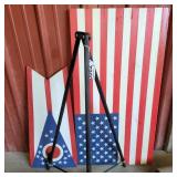 Wood US & OH flags and tripod stand