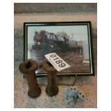Train picture, wood handles, frog decor