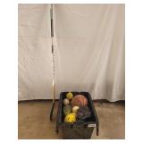 Hockey stick, baseball glove & balls