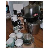 Coffee Airpot, mugs, stock pot, popcorn popper