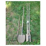 Shovel, post hole digger, and metal rake