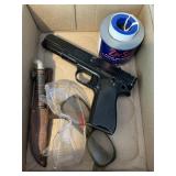 Pellet gun, safety glasses, knife, and more