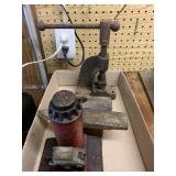 Bottle jack. Sledge hammer head, and small anvil