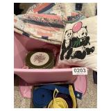 Tote with quilt, karate belts, plates and more