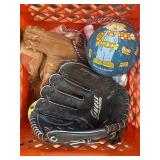 Outdoor toys, baseball mitts & T-ball plate