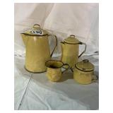 Vintage yellow and brown enamelware