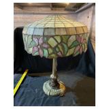 Vintage Tiffany style leaded shade lamp signed