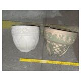Garden pottery urns, larger hairline