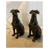 Vintage pair, cast metal seated hounds