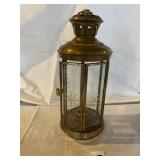 Vintage brass candle lantern with etched glass
