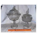 Frosted lion, Westward Ho, pattern glass compotes