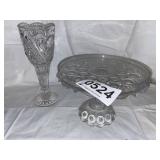 Pattern glass vase, cake stand