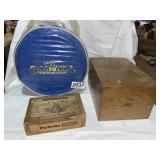 Large oak file, cigar box, cooler
