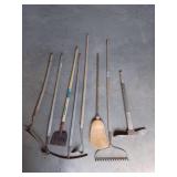 Pick axe, rake, broom and more