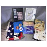 American flag, stamp books and more
