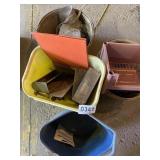 Bucket, horseshoes, wood boxes, more