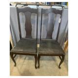 (2) wooden padded chairs