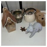 Tea pot, pitcher, birdhouse and more