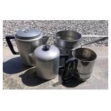 Vintage pans, coffee pots, Whirlley Pop