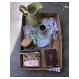 Vintage curling irons, pitcher, clock and more