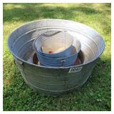 Galvanized wash tub, buckets and more