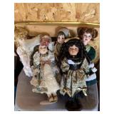(5) Porcelain dolls with stands