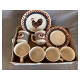 Calico Rooster design plates, cups
