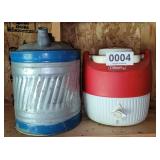Small gas can and Coleman drink cooler